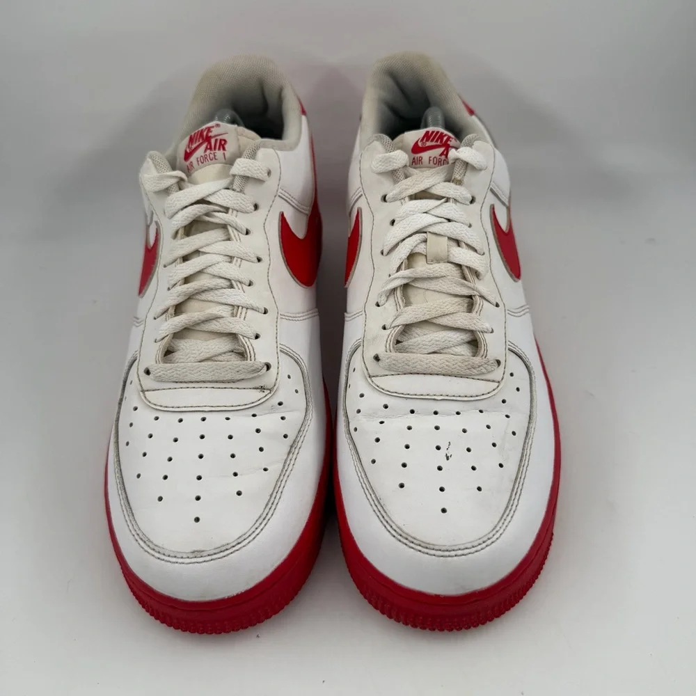 Nike Men’s Air Force 1 ‘07 - SZ 11 - White Red Lace-Up Low Top Shoes Sneakers